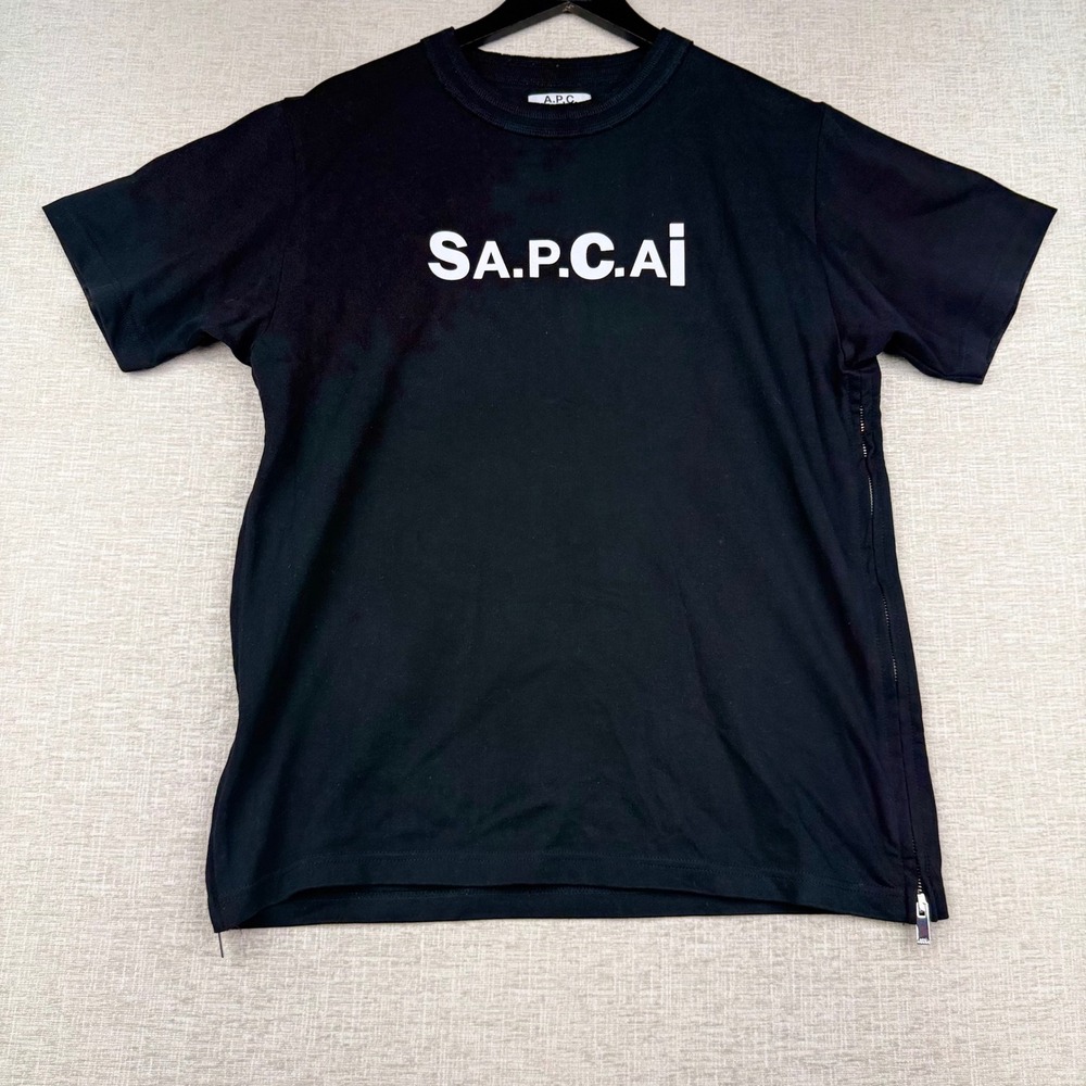 APC x Sacai Kiyo Logo T-Shirt Black Side Zip Mens Medium Made in Portugal